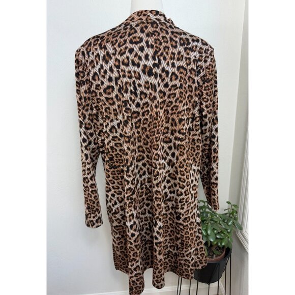 Susan Graver Womens Leopard Print Open Long Cardigan Size XLP Pockets Stretch - Picture 8 of 15